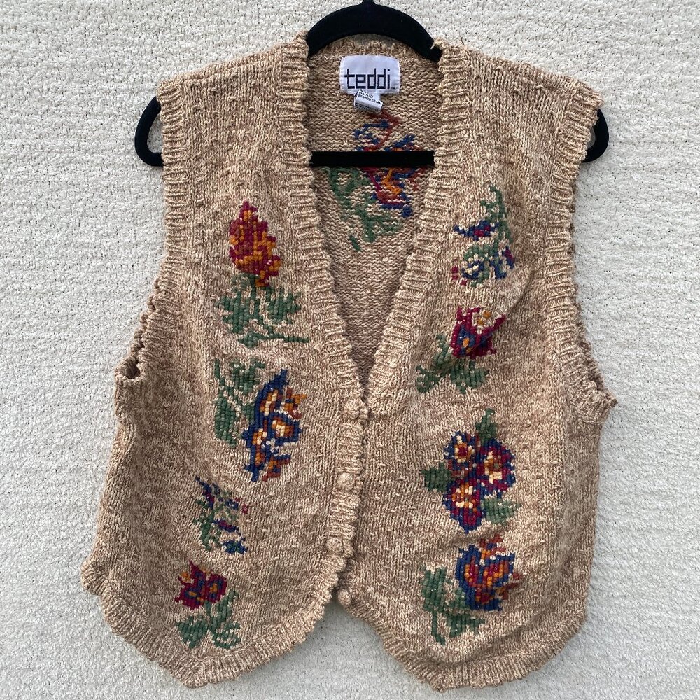 Cottagecore Fairycore Grandma Butterfly Floral Vinted Knitted Sweater Vest